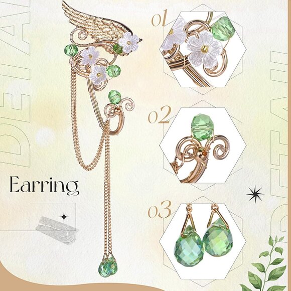 Elf Cosplay Set Fairy Ears Flower Crown Headpiece Wings Adjustable - Picture 5 of 7